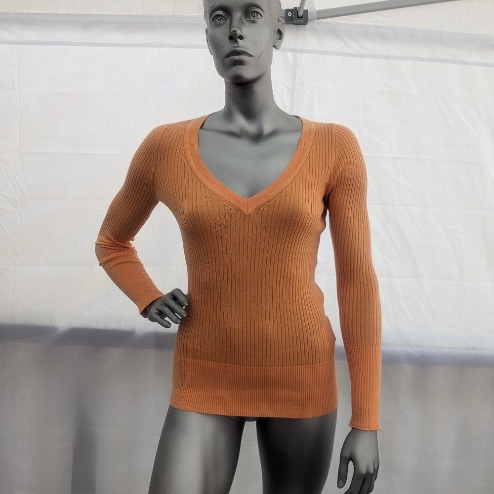 Cotton Rib Knit V-neck Long Sleeve Pull On Sweater* - Picture 6 of 15